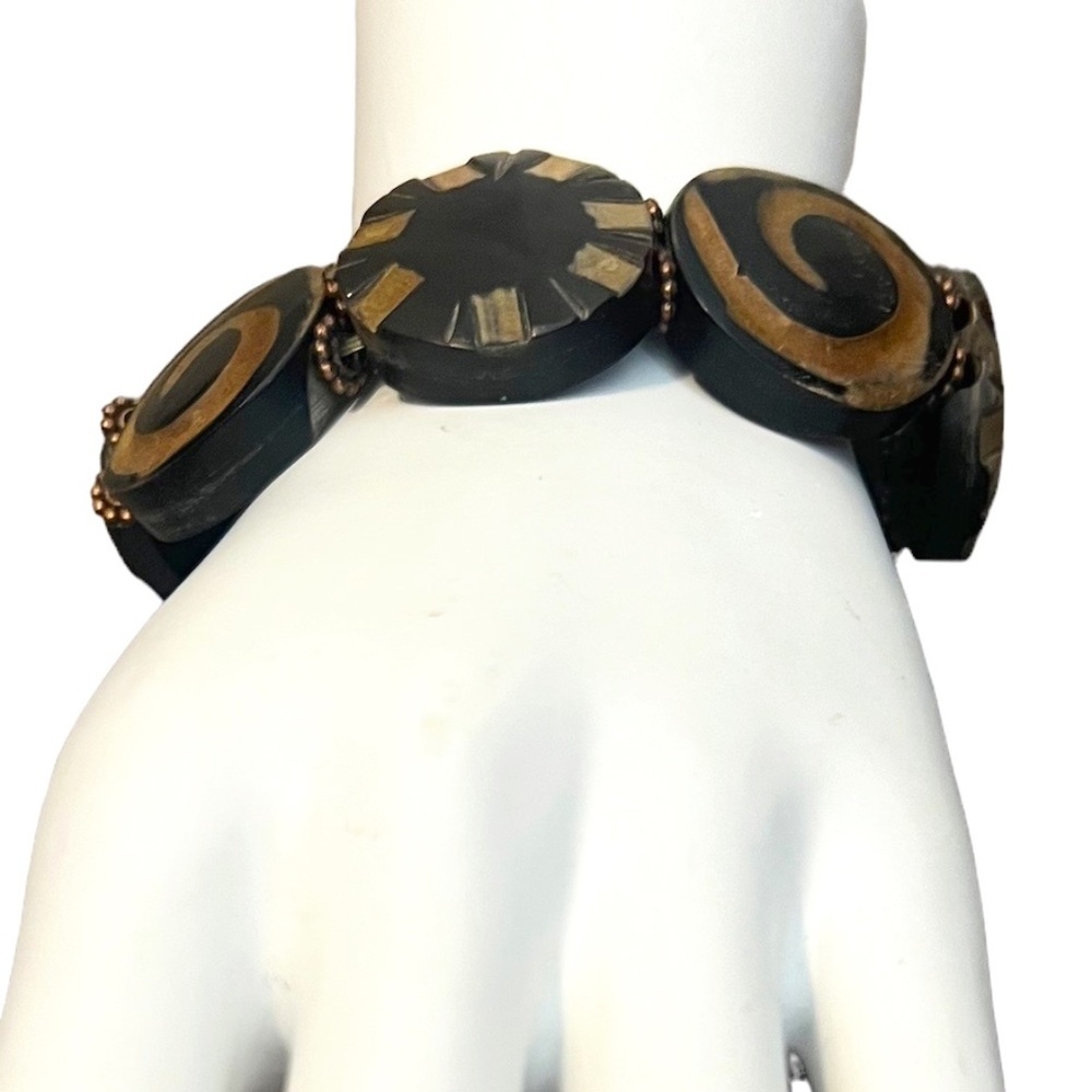 Vintage Handmade Chunky Earth-Toned Lucite Ethnic African Tribe Stretch Bracelet